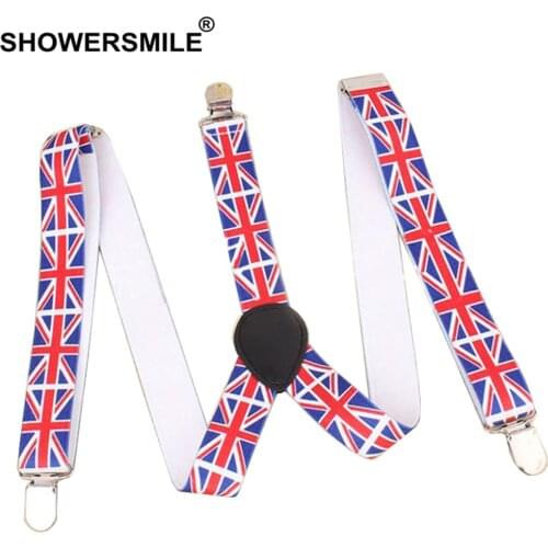 SHOWERSMILE Men Suspenders British Flag Male Pants Strap Fashion 3 Clips Y Back Elastic Adjustable Big Kids Braces Suspenders