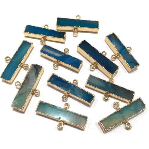 Natural stone pendant fashion Rectangular shape Double hole connector for Jewelry Making DIY Necklace Accessories Size 18x37mm