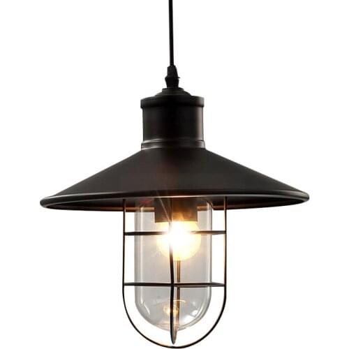 American Country Metal Cage Dining Room Pendant Lamp Restaurant Europe Bar Counter industrial Glass Lampshade Pendant Lights