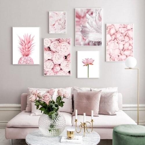 Simple Nordic Style Sheet Pineapple Rose Lotus Wall Spray Painting Hanging Painting Oil Painting Wall Art Canvas Painting
