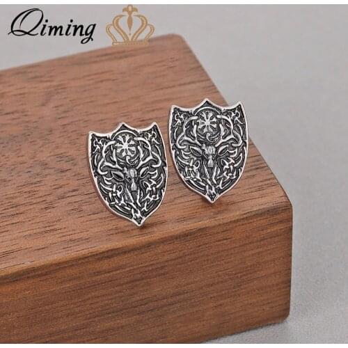 QIMING Sekira Slavic Deer Vintage Earrings Antique fashion Viking Jewelry Accessories Nordic Talisman Amulet Animal Stud Earring