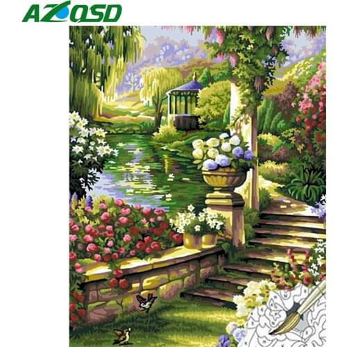 AZQSD Coloring By Numbers Drawing On Canvas Landscape Living Room Home Decor Painting By Numbers DIY Garden Handpainted Gift