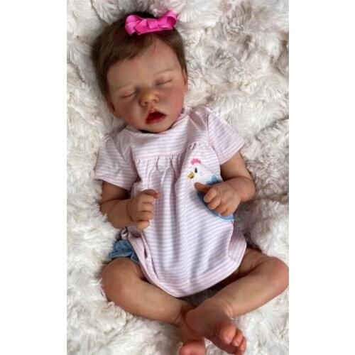 18In Vibrant Maddie Doll Reborn with Eyes Closed Brown Hair for Babies Toddlers