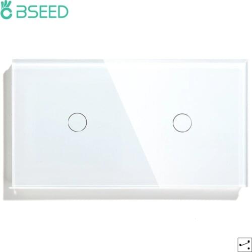 Bseed 2 Gang Touch Switch 157mm 1 Way 2 Way Light Switch White Black Golden Crystal Class Panel Switch Waterproof Switch