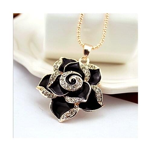 Three-dimensional double Camellia alloy long necklace (76CM)