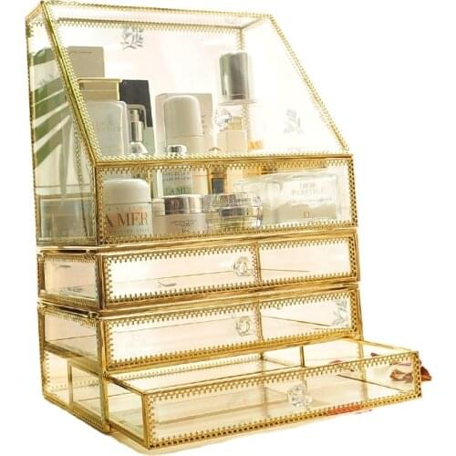 Dressing Table Glass Manual Drawer Type Jewelry Dust Proof Houses Laminated Square Jars Set Simple Storage Box