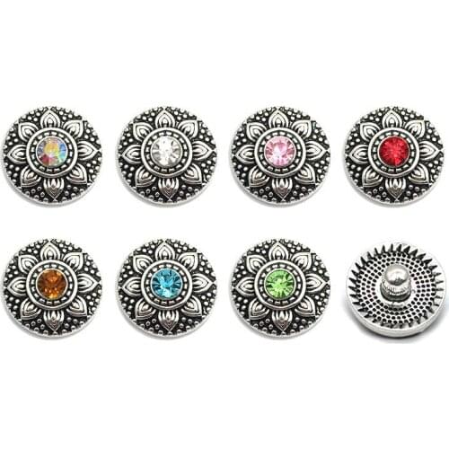 High quality metal Rhinestone Snap Buttons w254 flowers Diy Jewelry fit 18mm Snap button Necklaces/Bracelets for women
