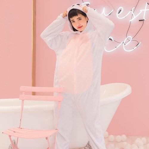 Adult Anime Couple Pink Rabbit Kigurumi Onesies Costume For Women Men Animal Donkey Stitch Onepieces Sleepwear Home Cloths Girl