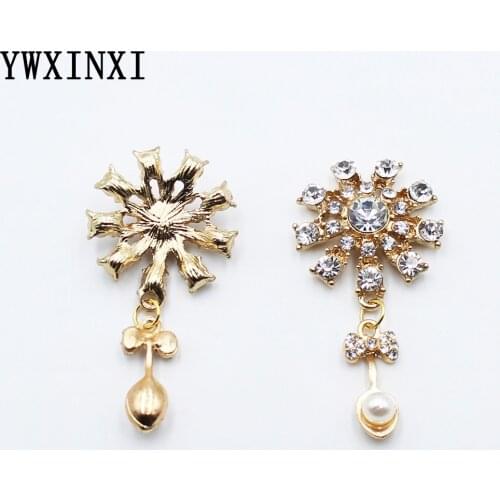 YWXINXI 5Pcs alloy rhinestone flat pearl buttons, DIY handmade clothing hair accessories romantic wedding wine bottle decoration