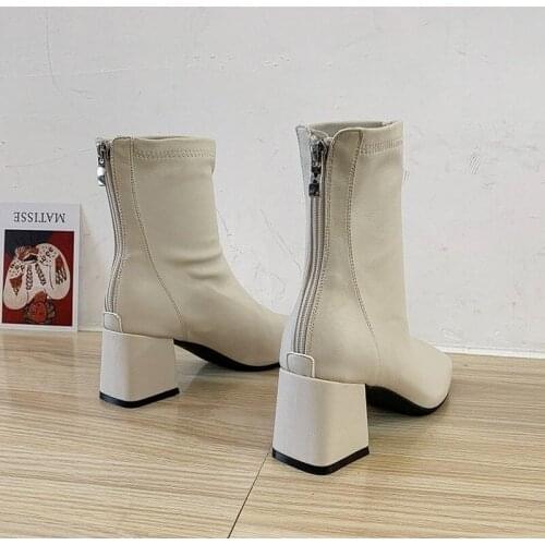 Womens Boots 2021 New Womens Boots Winter Square Toe Back Zipper Short Boots Female Thick Heel Mid-heel Short Boots