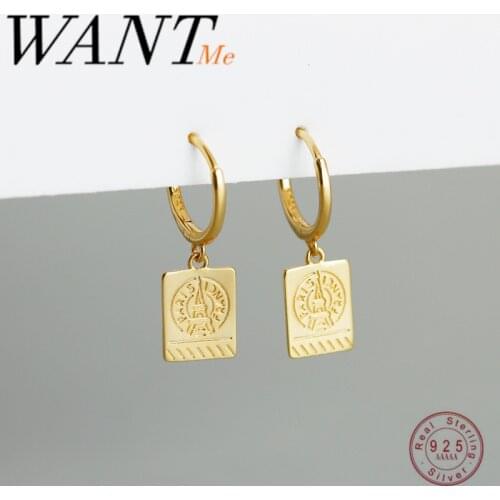 WANTME Punk Retro Real 925 Sterling Silver Fashion Geometric Square Tower Stud Earrings for Women Bohemian Party Jewelry Gift