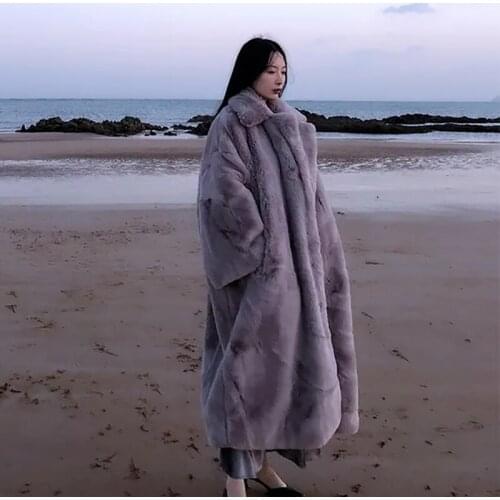 2021 Winter Women High Quality Faux Mink Fur Coat Luxury Long Fur Coat Lapel Overcoat Thick Warm Plus Size Female Plush Coats