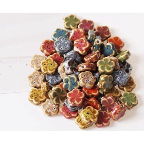 10pcs 15mm Flowers Ceramic Beads Spacer Beads Handmade Loose Beads For Necklace Earring Bracelet DIY Jewelry Accessories
