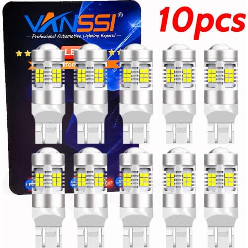 VANSSI 10pcs Car LED Lamp Turn Signal Backup Reverse Tail Brake Lights Bulbs T20 7440 W21W/7441 7443 7444 W21/5W 6000k White