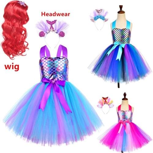 2021sexy costumes for baby girls princess ariel dress The little Mermaid Ariel princess Cosplay costume mermaid dress wig
