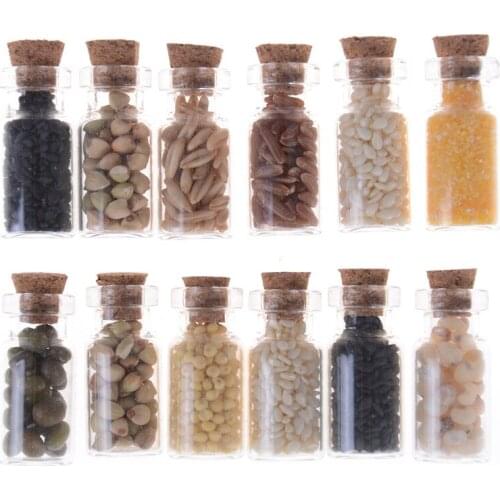 4pcs/lot Furniture toys Glass Jar with Dried Food Lid for Kitchen Accessory Dolls Accessories 1/12 Dollhouse Miniature