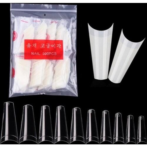 500pcs/Bag 10 Sizes Ballerina Nail Tips French Coffin Fake Nails Half Cover Nails Clear/Natural Flat Shape Nails False Nails #TD