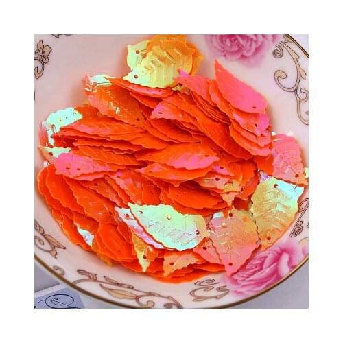 520pcs Leaf Sequins 13*24mm PVC Sewing DIY Garment Accessory Leaves With 2 Holes Orange AB Confetti