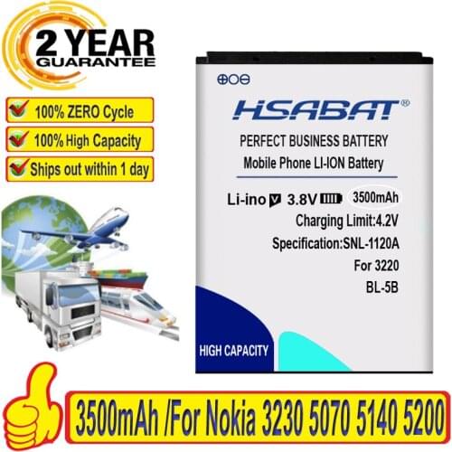 HSABAT 3500mAh BL-5B Battery for Nokia 3230 5070 5140 5200 5300 5500 6020 6021 6060 6070 6080 6120 6120C 7260 7360 7620 N80 N90