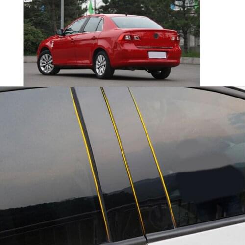 Car PC Material Pillar Post Cover Door Trim Window Piano Black Molding Sticker Plate 6pcs For Volkswagen VW Bora 2009-2012