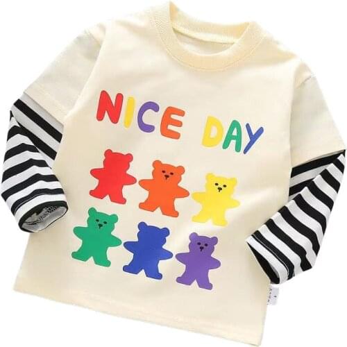 Childrens Long Sleeve T-shirt Cartoon Cotton Bear Kids Top For Baby Boy Girl Fashion Spring Autumn Pullover Tees Child Clothes
