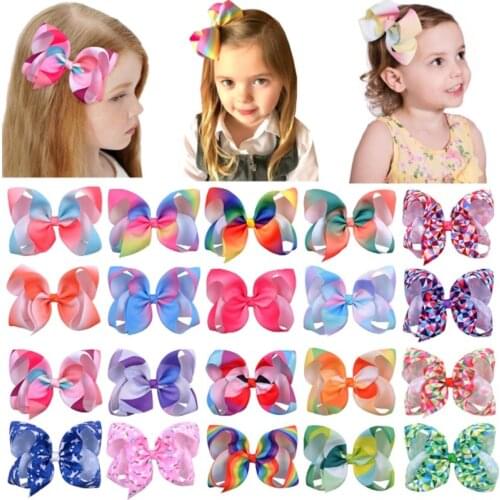 2021 New 6-inch Childrens Bow Hairpin Rainbow Color Holiday Party Childrens Headdress Hair Accessories