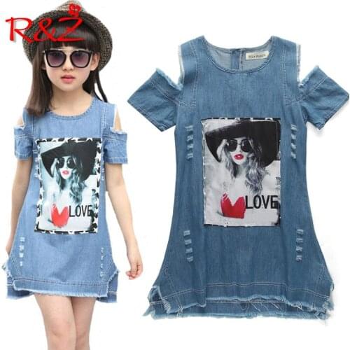 Children Dresses For Girls Denim Dress Summer Strapless Dress Pattern Girls Clothing Short Sleeve Child Clothes Denim T-Shirts