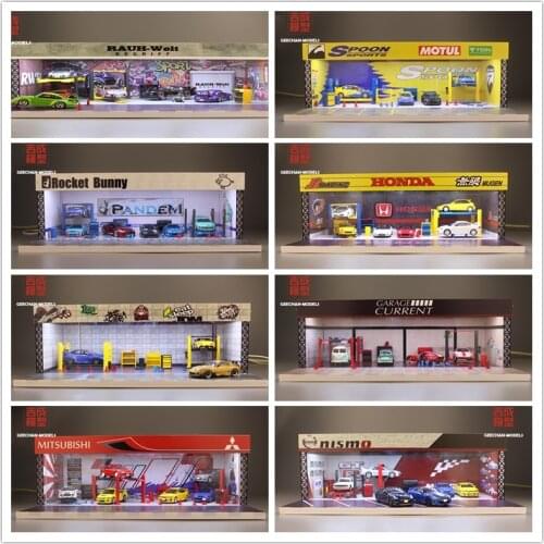 GEECHAN-MODEL 1:64 Display Cabinet Diorama Led lighting Carport Garage