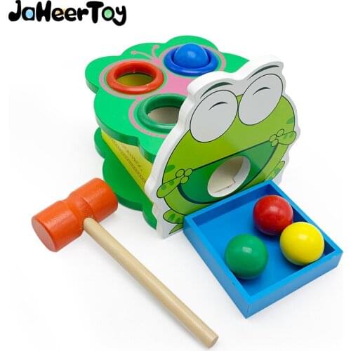 JaheerToy Knock the Ball Lovely Frog Color Cognition Toys for Children Wood Blocks Animals Nature Early Educational Baby Kids