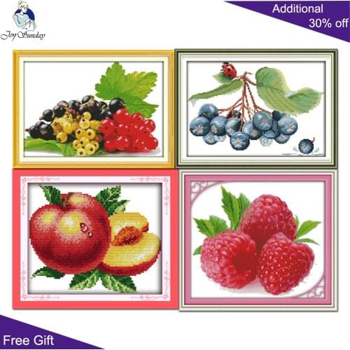 Joy Sunday Fruit Home Decor J269J277J289J290 Lady Beetle Blueberries Water-drop Peaches Wild Strawberry Fresh Fruit Cross Stitch