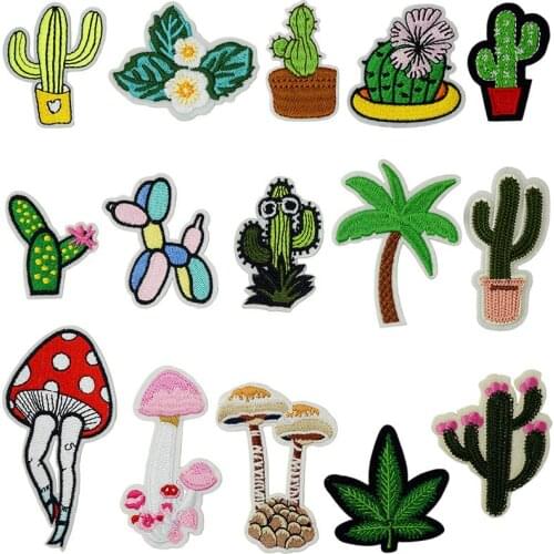 Cactus Mushroom Iron On Patch Badge Fabric Textile Sewing Epaulette Logo Beautiful Highlight Unique Personality Cool Decoration
