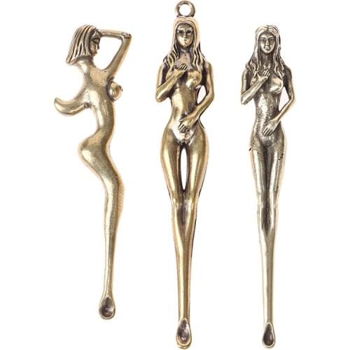 Creative Brass Beauty Women Keychain Pendants Pure Copper Handmade Goddess Ear Pick Tool Gift Men Car Key Chain Keyring Hangings