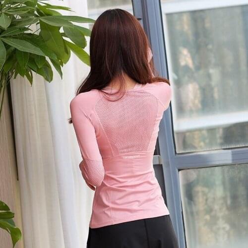 Yoga Crop Top Long Sleeve Sports T-shirt Thin Mesh Fitness Suit Running Back Mujer Camisetas