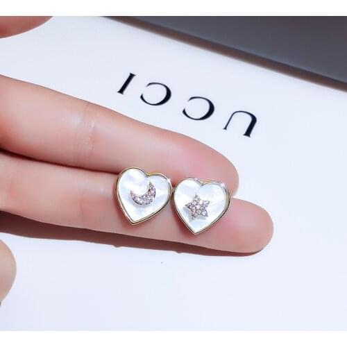 Fashion Gold Plated Heart Enamel Asymmetry Stars and Moon Earrings for Women AAA Zircon Earring Charm Women Wedding Jewelry