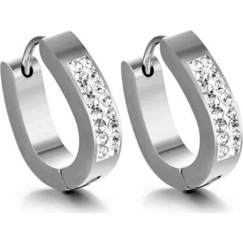 Fashion U-shape Crystal Clip Earring For Men Women Punk Stainless Steel Silver Clip on Earring kolczyki Jewelry orecchi Men Gift