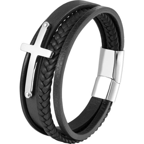 Fashion Stainless Steel Bracelet Black Brown Genuine Leather Bracelets Male Weave Multi-layer Bracelets Ladies Bangle Retro Gift