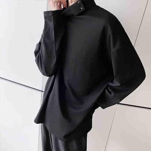 Autumn Japanese style individual standing collar sweater mens long sleeve button down simple and versatile loose pile neck casu