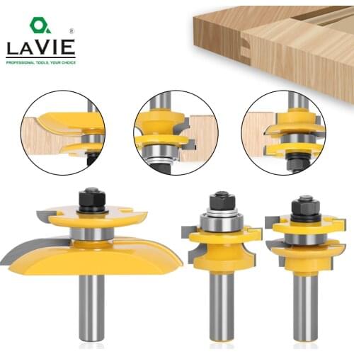 LAVIE 3pcs 12mm 1/2" Shank Round Over Rail & Stile Cove Panel Raiser Router Bit Set Tenon Cutter Milling Cutter for Wood MC03125