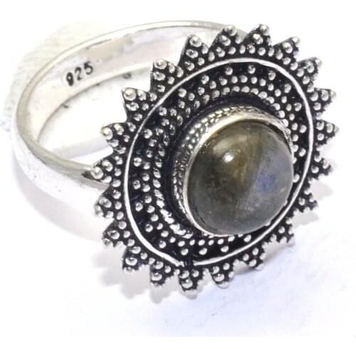 Genuine Labradorite Ring Silver Overlay over Copper, USA Size : 7 , R7441
