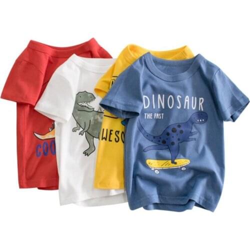 2021 Summer New Boy T-Shirt Casual Fashion Cartoon Dinosaur Print Childrens Clothes Pure Cotton Home Service