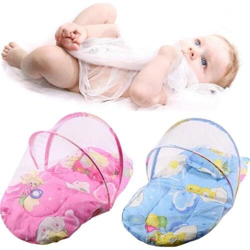 Pink/Blue New Baby Infant Bed Mosquito Net Cotton-padded Mattress Pillow Tent Foldable Portable