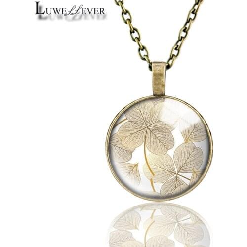 Golden Leaves Necklace 693 25mm Bronze 30mm Wood Rhinestone Double-sided Moon Round Glass Pendant For Women Gift