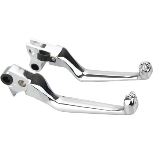Pair Chrome Motorcycle Skull Brake Clutch Hand Levers For Harley Custom Sportster Softail 1996-2010