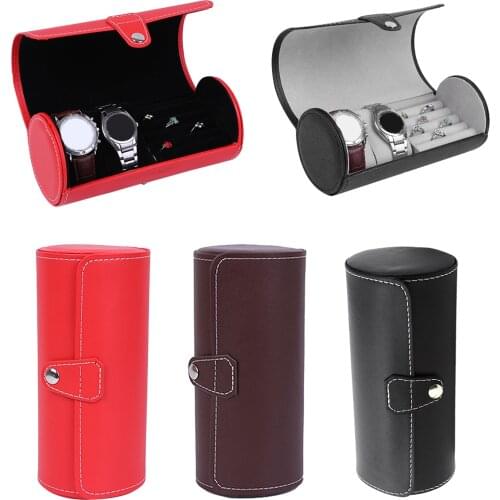 Portable Watch 2Slot Jewelry Storage Cylinder Box for Display Case Travel