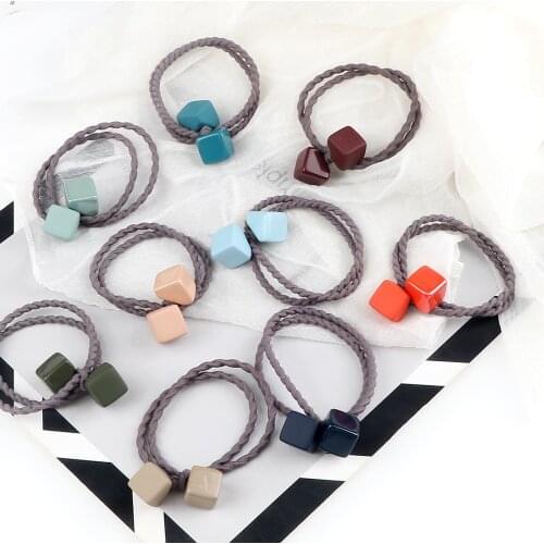 Fashion Cube Hair Band High Elastic Rubber Bands for Women Girls Hair Accessorices Acrylic Korean Cute Hair Scrunchies Headwear