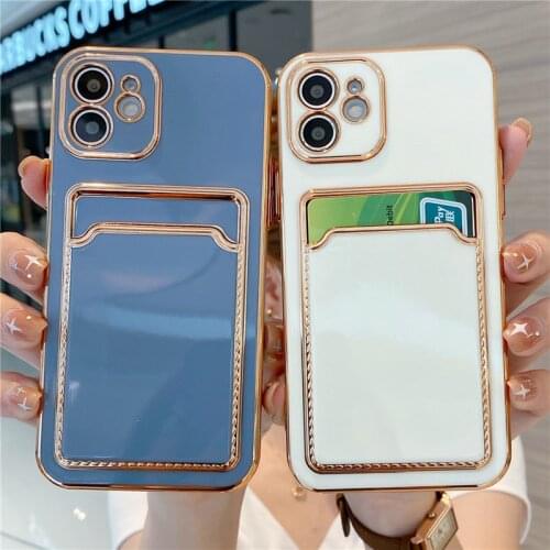 Luxury Plating Card Bag Wallet Phone Case For iPhone 12 Pro Max 11 Pro Max 12 XS Max X XR 8 7 Plus Candy Color Soft Back Coque