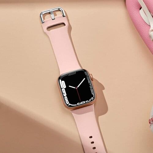 Silicone strap for Apple Watch series 6 SE 5 4 3 2 1 iWatch band 44mm 40mm 42mm 38mm pin-and-tuck Metal pin buckle wristband