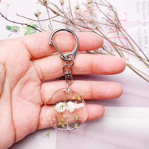 1PC Dry Flowers Keychains Don't forget Me Chrysanthemum Cabochon Charm Keychain Key Ring Jewelry