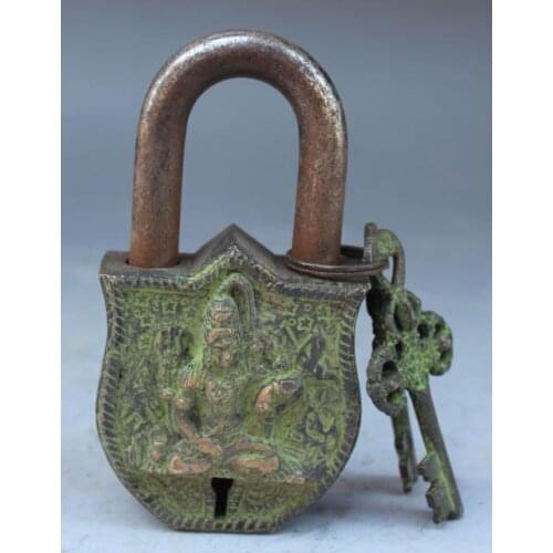 Chinas Tibet Buddhism bronze sculpture white tara big door lock, the key