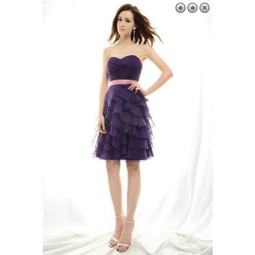 Party dress free shipping fashion elegant plus size brides maid vestidos formal gown purple short chiffon Bridesmaid Dresses